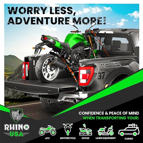 Rhino USA Retractable Ratchet Tie Down Straps (2PK) - 1,209lb Max Break Strength, Includes (2) Ultimate 1" x 10' Autoretract Tie Downs with Padded Handles