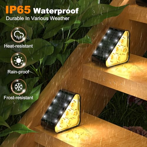 WENATY 33 LED Solar Step Lights Outdoor Waterproof, LED Outdoor Stair Lights, Solar Deck Lights Solar Powered Lighting Auto On/Off for Outside Steps, Patio, Front Yard Porch, Garden Decor (Warm White)