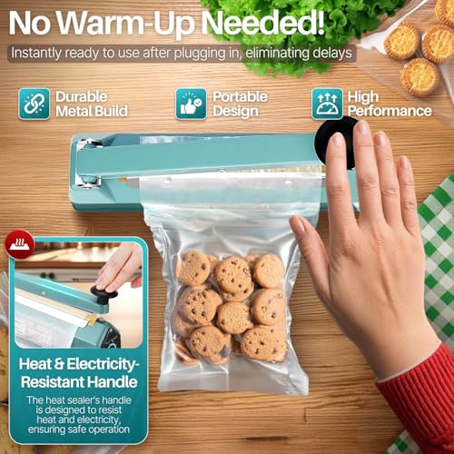 Flexzion Impulse Sealer 8 Inch (200mm) 300W Heat Sealer Machine with Adjustable Heating Mode, No Warm Up Needed, Portable Bag and Seal Impulse with Replacement Element Grip and Teflon Tape