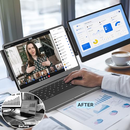 ZUMWALT Portable Laptop Screen Monitor Extender, 12-inch 1080P FHD Portable Monitors, USB-C/HDMI Plug-Play Travel Monitors for Laptop, Work with 13-16.1'' Laptop Mac, Windows, Chrome, Switch, PS5