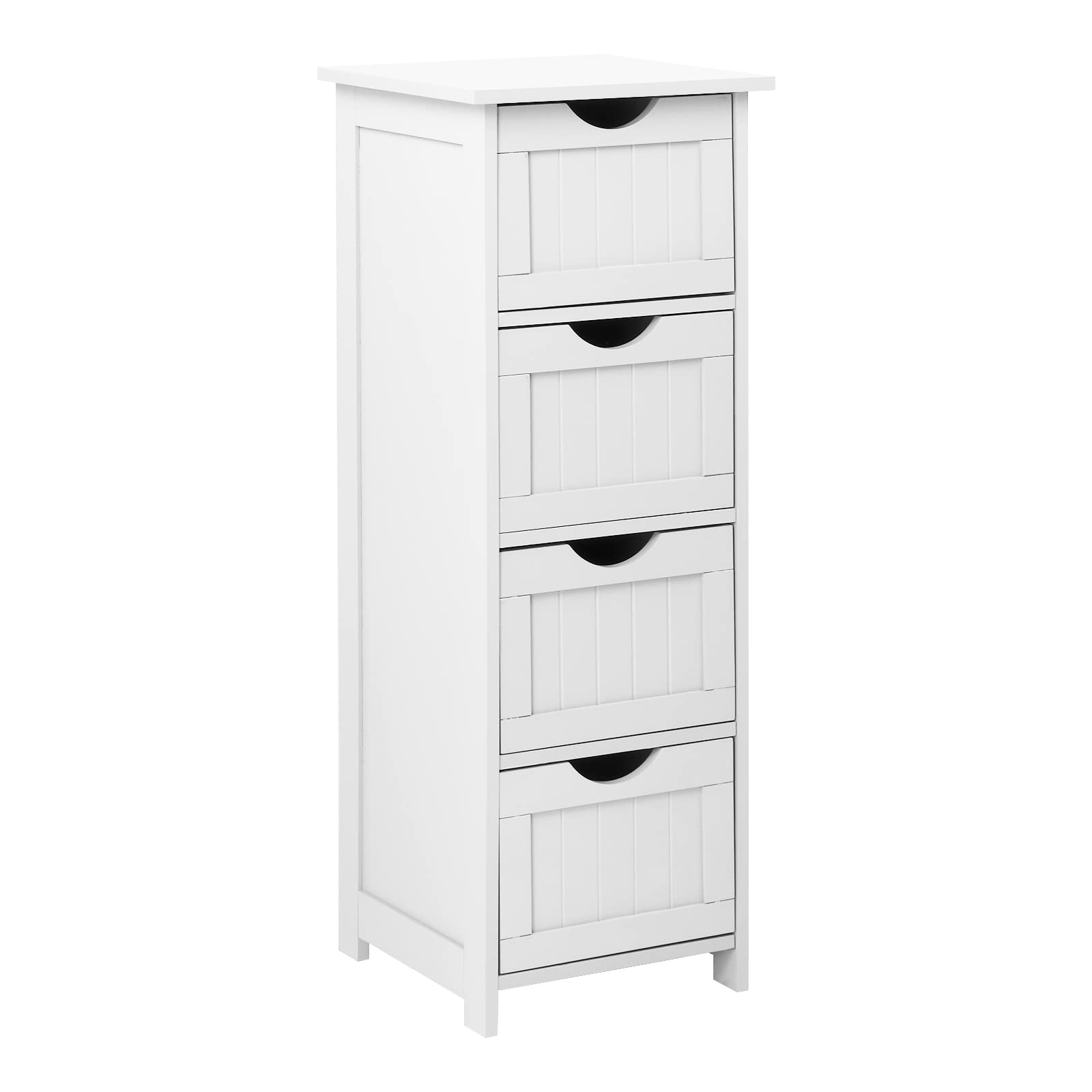 VINGLI White Bathroom Storage Cabinet with 4 Drawers Wooden Freestanding Slim Bathroom Floor Cabinet Small Side Organizer Storage Unit for Restroom Livng Room Kitchen Office Hallway Entryway