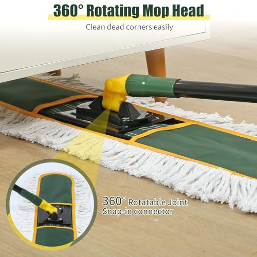 36" Commercial Dust Mop for Floor Cleaning with 2 Replacement Mop Pads, Heavy Duty Industrial Large Floor Wet Dry Mop for Cleaning Office Garage Hardwood Warehouse Factory Mall