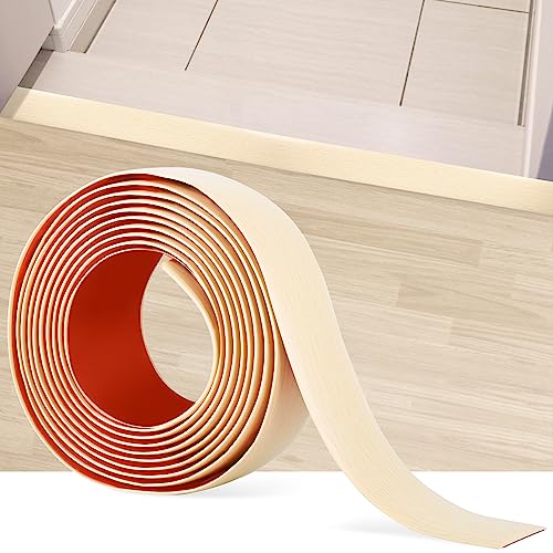 5Ft Floor Transition Strip Self Adhesive Vinyl Cover Floor Strip Flat Divider Transition Strip Wood Grain Design for Laminate Floor Gaps and Doorway Transitions (5Ft x 2 Inch, Light Brown)