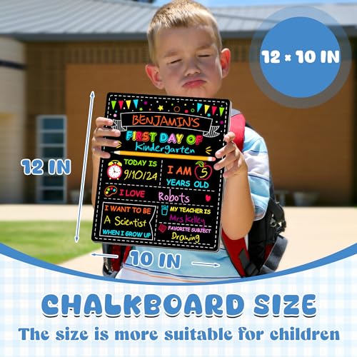 Double-Sided First Day of School Board, 12 × 10 Inches Back to School Sign, Reusable Color Painting Last Day of School Board, Washable Chalkboard Signs for First Day of School Kindergarten Pre-K