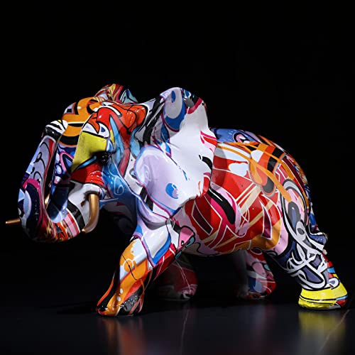 LCCCK Elephant Decor Creativity Graffiti Elephant Figurines, Colorful Elephant Statue Home Decor Art Elephant Sculpture Gifts, for Elefantes Decorativos Para Sala, Entrance Table Knick Knacks Decor