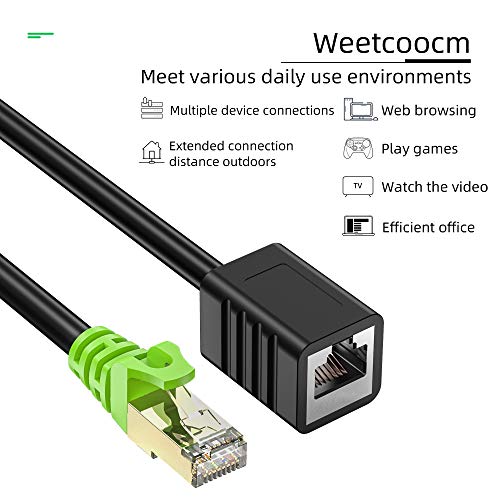 Weetcoocm Ethernet Extension Cable 1.5ft, Network Cat6a Extension Patch Cable RJ45 Cords Shielded Male to Female Connector (1.5FT)