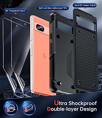 LeYi for Pixel 7A Case: Google Pixel 7A Case (NOT FIT 7/7 Pro) with Screen Protector, Dual Layer Protective PC Back & Soft Bumper Resilient Shock Absorb Cover Case for Men for Pixel 7A, Black