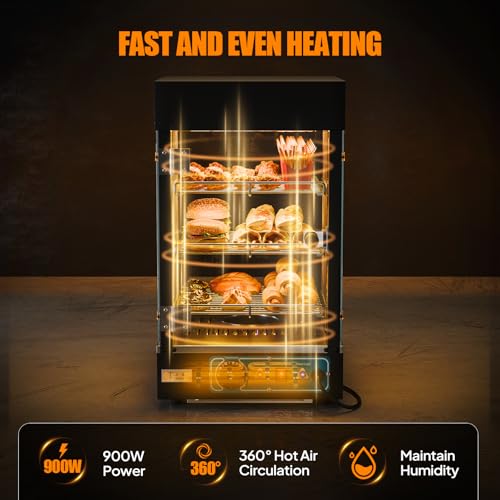 ROVSUN 15" Commercial Food Warmer Display Pizza Warmer, 3-Tier Electric Countertop Food Warmer w/LED Lighting Adjustable Removable Shelves Glass Door, Pastry Display Case for Buffet Restaurant, 1000W
