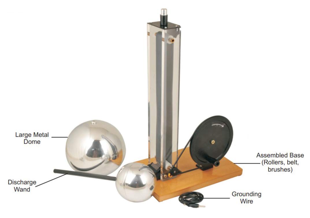 EISCO Hand Crank Van de Graaff Generator, up to 100kV - Static Electricity Generator, Hand Generator - 7.5" Dome, 4" Discharge Sphere, 22" Tall