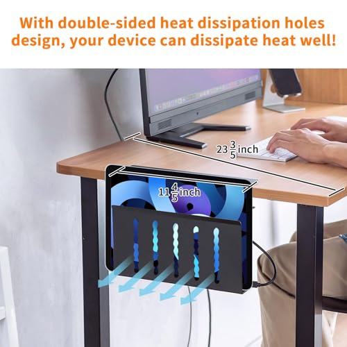 LUKETURE Desk Side Storage, Under Desk Storage, Steel Desk Hanging Organizer, Laptop Holder, with Pen Holder, No Drill Side Desk Organizer, Desk Storage Holder for Office and Home