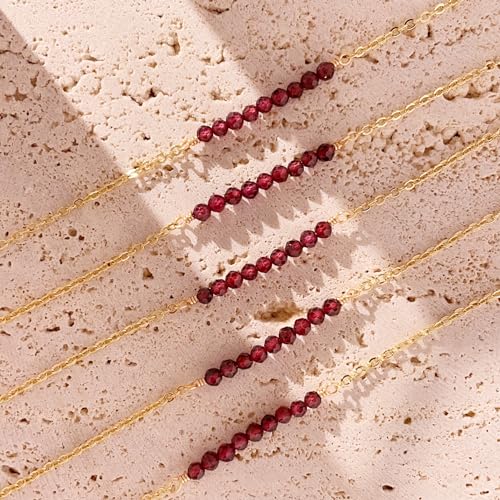 Dainty Beaded Gold Sand Stone Bar Necklace,18K Gold Plated Delicate Handmade Created Faceted Gold Sand Stone Beads Bar Boho Necklaces for Women