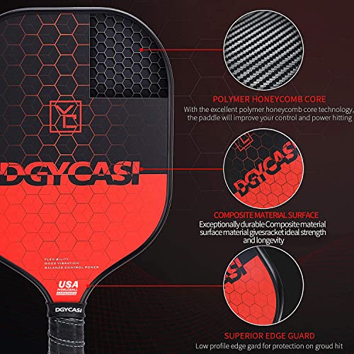 YC DGYCASI Graphite Pickleball Paddles Set of 4, 2024 USAPA Approved, Carbon Fiber Surface (CHS), Polypropylene Lightweight Honeycomb Core, 3 Indoor 3 Outdoor Pickleball, 4 Replacement Soft Grip + Bag