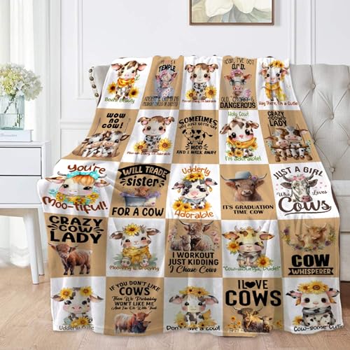 Cartoon Cow Blanket for Baby Girls Sunflowers Cow Throw Blanket for Boys, Lightweight Soft Flannel Blankets for Kids Gifts, 30x40 Inches