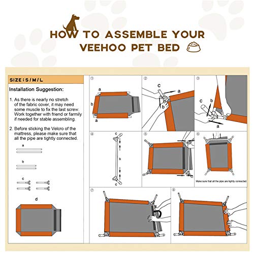 Veehoo 2 Pack Raised Dog Bed, Cooling Elevated Dog Bed, Portable Pet Cot with Washable & Breathable Mesh, No-Slip Feet, Durable Dog Cots Beds for Large Dogs, 42" x 30", Beige Coffee, CWC1803-L