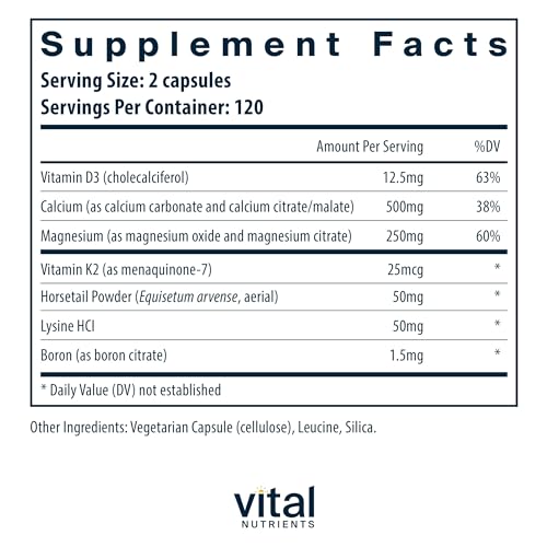 Vital Nutrients Osteo-Nutrients II | Vitamin K2 + D3, Calcium, Boron, and Magnesium for Bone Strength* | Healthy Heart Support | Vegetarian Supplement | Gluten, Dairy, Soy Free | 240 Capsules