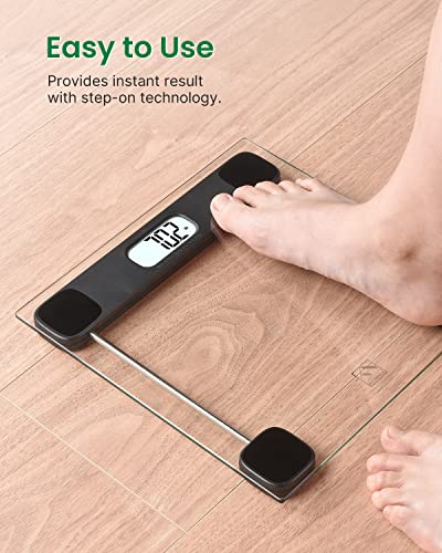 FITINDEX Bathroom Scale for Body Weight, Highly Accurate Digital Weighing Scale with Large LCD Display, Transparent and Slim Tempered Glass, 400 lbs, Black
