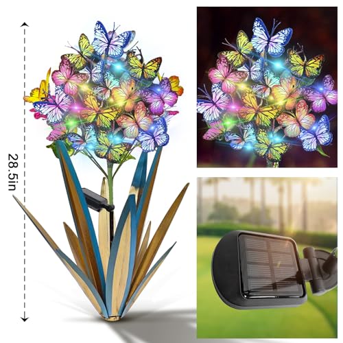 Homight Solar Metal Agave Butterfly Flower Stick Garden Sculpture Outdoor Gift Solar Garden Christmas Lights Swaying Butterfly Garden Lights Solar Outdoor (2 PCS Blue)