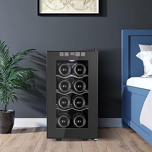 FoMupWine and Beverage RefrigeratorWith Glass Door,24-Inch Dual Zone Fridge Under Counter - 18 Bottle and 65 CanLarge CapacityLed BlueLight Smart Fast Cooling Cooler,Black Stainless Steel (FM24D)