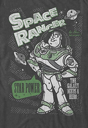 Disney Men's Toy Story Buzz Lightyear Star Power Hero Graphic T-Shirt, Charcoal Heather, Medium