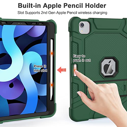 Azzsy Kids Case for iPad Air 5th / 4th Generation 10.9 Inch 2022/2020, [Support 2nd Gen Apple Pencil Charging] Heavy Duty Shockproof Rugged Protective Case for iPad Air 5/4 10.9 Inch (Alpine Green)