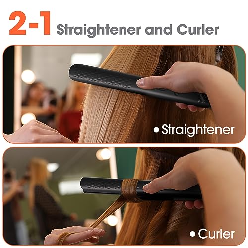 Quico Hair Straightener, Professional Negative Ion Flat Iron Hair Straightener, 15s Fast Heating, Temp Memory, 320℉-450℉, 110-240V, Auto-Off, with Glove and Clips, Gift, Black