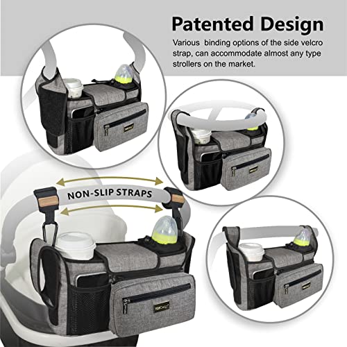 TOPDesign Universal Baby Stroller Organizer, Stroller Caddy with Detachable Mesh Bag & Heightened Insulated Cup Holders & Non-Slip Secure Hooks Accessories, Fits Most Strollers (Five Petal Flower)