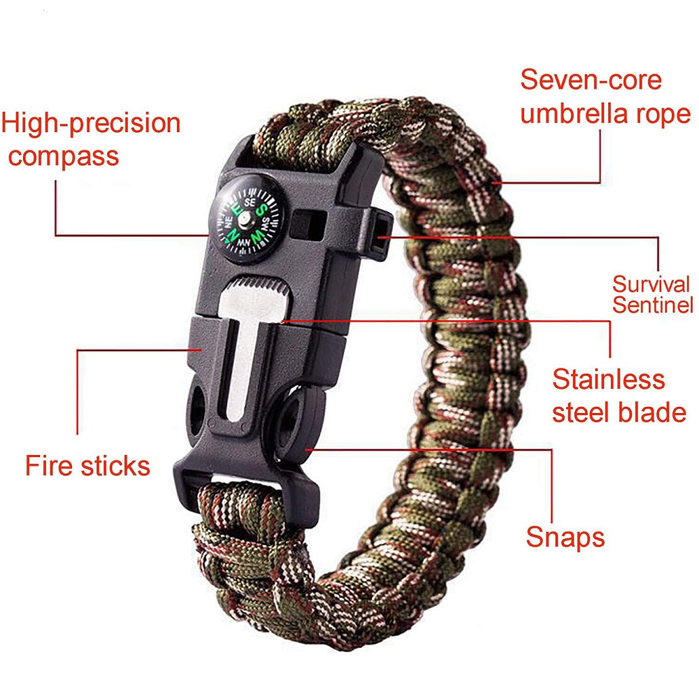 2 Pcs Emergency Bracelets Tactical Survival Gear with Compass Scraper