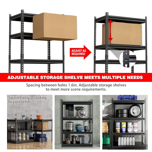 ZIKEBTUY Garage Storage Shelves, Adjustable 4-Tier Metal Heavy Duty Shelving, Utility Storage Rack for Garage Organization Warehouse Basement Shelf Rack, 31.5" W x 16.2" D x 63" H, 1 Pack
