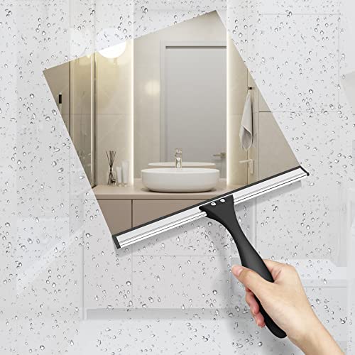 AmazerBath Squeegee for Shower Glass Door, Shower Squeegee for Glass Doors - All-Purpose Squeegee with Hook for Shower Doors, Windows, Mirrors, Tiles and Car Glass, 10 Inches