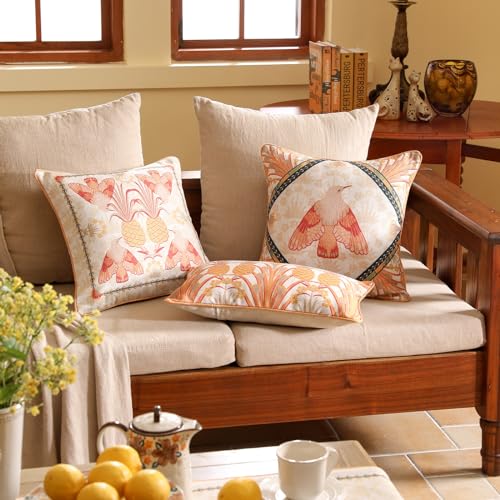 patdrea Designer Throw Pillow Covers Set of 4,Orange Rustic Linen with Pineapples Collection Pattern Pillows Cover,Decorative Lumbar and Square Pillowcases Cushion for Bed Living Room Outdoor Car