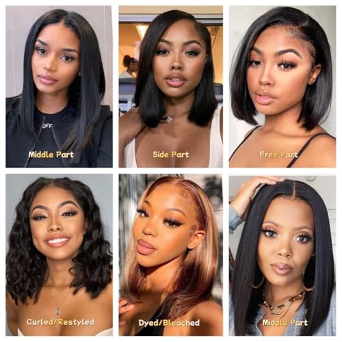 TONGMAY 8 Inch Short Bob Wig Human Hair Straight Bob Lace Front Wigs Human Hair for Women 180% Density Brazilian Virgin Human Hair Bob Wig 13x4 HD Transparent Lace Frontal Bob Wigs Natural Black