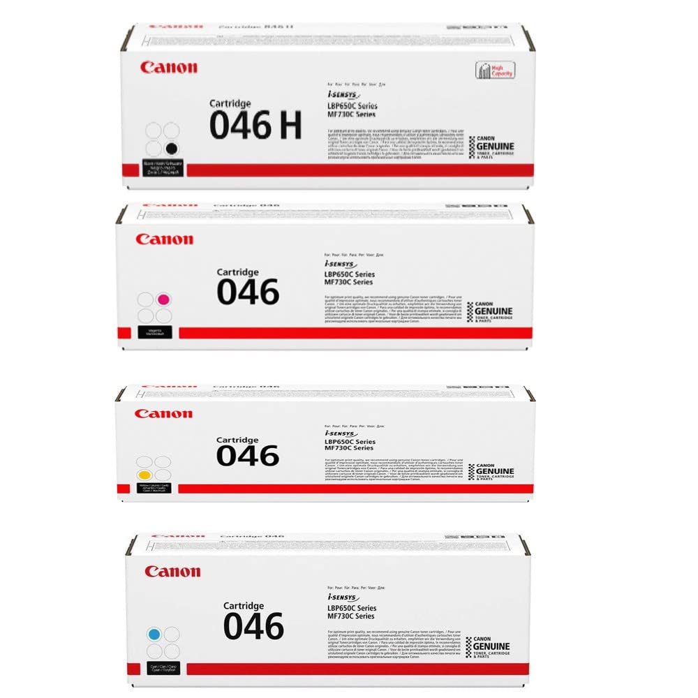 Canon 046 Toner Cartridge ImageCLASS LBP654Cdw, LBP654Cx, MF731Cdw, MF733Cdw, MF735Cdw - High Yield Black and Standard Yield Cyan, Magenta and Yellow - 4 Pack in Retail Packaging