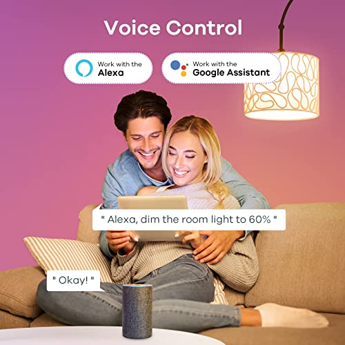 Linkind Smart Light Bulbs, WiFi Light Bulbs work with Alexa & Google Home, RGBTW Color Changing Light Bulb with APP Control, 9W LED Smart Bulb equivalent 60W, A19 E26 Alexa Light 2.4Ghz 800LM Dimmable