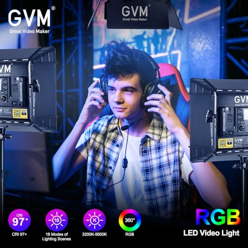 GVM 800D RGB Photography Lighting Kits with 3 Softboxes, 3 Packs Studio Lights with Bluetooth Control, YouTube Video Light with Upgrade18 Lighting Scenes, led Panel Lights for Video Recording