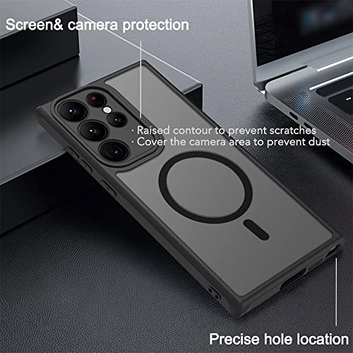 AoliAo7 Anti-Fingerprints for Samsung Galaxy S23 Ultra Case Magnetic,[Full Camera Protection] [Compatible with Magsafe Accessories] Frosted Back Cover for Galaxy S23 Ultra 6.8", Black