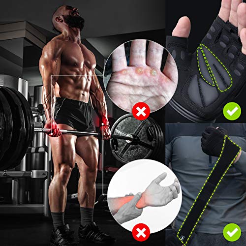 Trideer Padded Workout Gloves for Men - Gym Weight Lifting Gloves with Wrist Wrap Support, Full Palm Protection & Extra Grips for Weightlifting, Exercise, Cross Training, Fitness, Pull-up