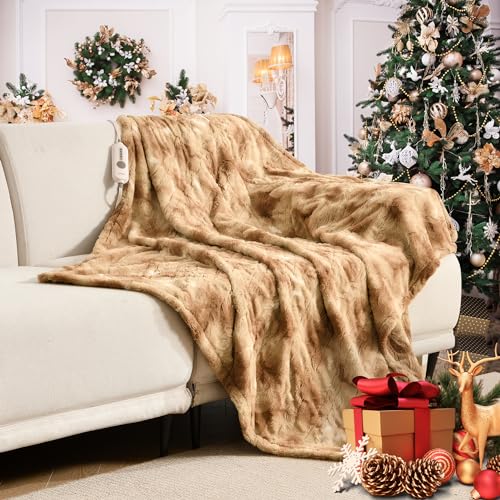 WOOMER Heated Throw Blanket Full Size, Soft Flannel Fast Heating Blanket with Multi-Color Option, 77"x 84", 10 Heating Levels & 0.5-12H Auto Off, Over-Heat Protection