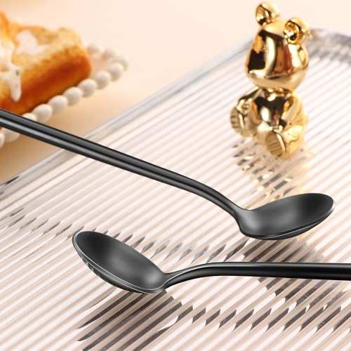 DEHOV 4 PCS 6.7 Inches Satin Black Stainless Steel 18/10 Coffee Spoons,Iced Tea Spoon,Espresso Stirring Spoon,Matte Black SS304 Teaspoons,Dessert Spoon,Long Coffee Spoons