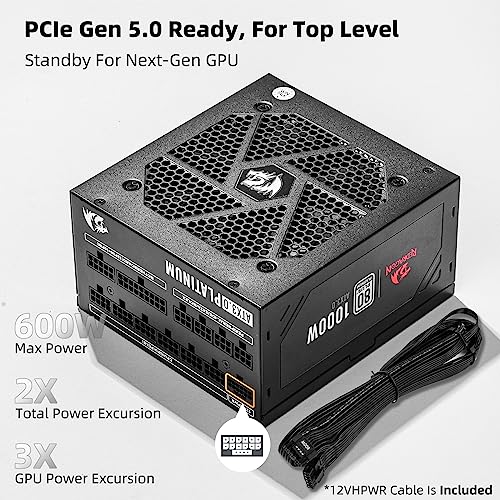 Redragon PSU007 80+ Gold 850 Watt ATX 3.0 & PCIe 5.0 Fully Modular Power Supply w/ 80 Plus Gold Certified, Compact 160mm Size, Smart ECO Low Noise RGB Fan, 100% Japanese Capacitors, Full Mod Cables