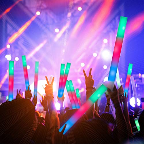 SHQDD28 Pcs Glow Sticks Bulk, Foam Glow Sticks with 3 Modes Colorful Flashing, Glow in The Dark Party Supplies, LED Glow Sticks for Wedding, Raves, Concert, Camping, New Year, Carnival, Halloween