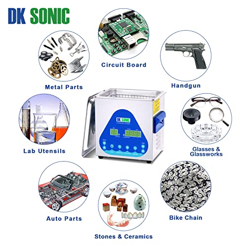 DK SONIC Ultrasonic Cleaner with Digital Timer and Basket for Coins, Small Metal Parts, Record, Circuit Board, Lab Tools (2L, 110V)