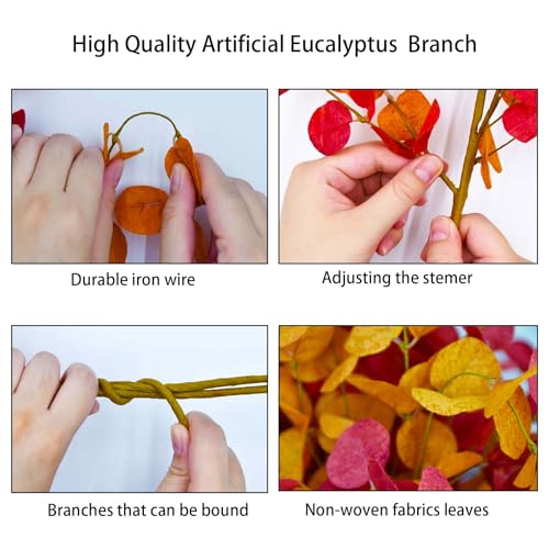 TGANNYOCR 12 Pcs Fall Eucalyptus Stems Artificial Floral Decorations Autumn Eucalyptus leaves decor Greenery Stems for Home Thanksgiving Centerpieces Halloween Christmas Decoration