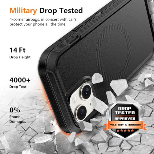 TUTUKII for iPhone 13 Case, iPhone 14 case and iPhone 15 Case【Defender with Magsafe】 3-Layer Full Body Heavy Duty Protection Shockproof DustProof Protective Magnetic Phone Case Cover 6.1" Black