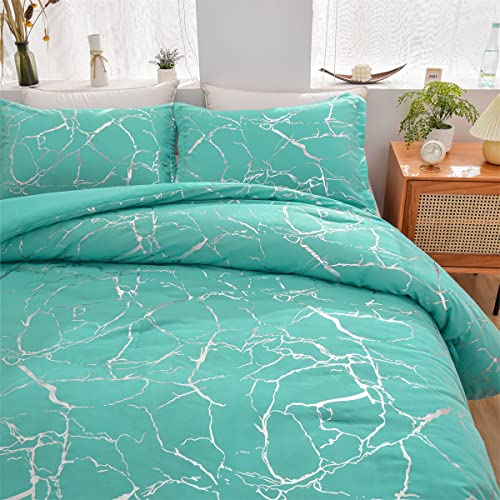Holawakaka Gold Metallic Marble Comforter Set Twin Size Foil Print Glitter Bedding Sets,Black/Gold,Twin