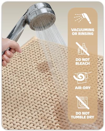 Color&Geometry Chenille Rubber Backed Beige Bathroom Rugs- Non Slip, Absorbent, Quick Dry, Washable- 16"x24" Small Bath Mat Thin Bathroom Rugs Fit for Small Bathroom