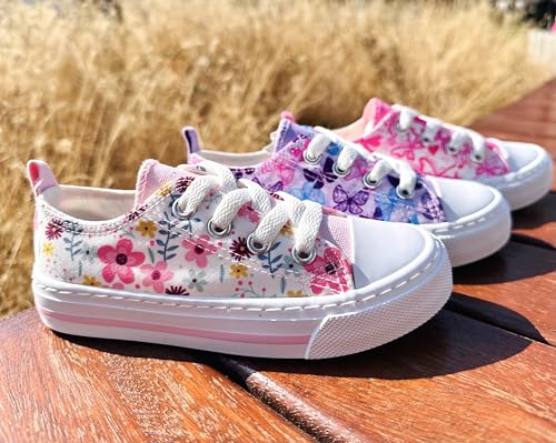 Toandon Toddler Girls Kids Sneakers Glitter Walking Shoes Child Straps Buckle Hoop and Loop Low Top Non Slip Lightweight Sparkly Breathable Casual Fashion Outdoor Pink White Star Size 7