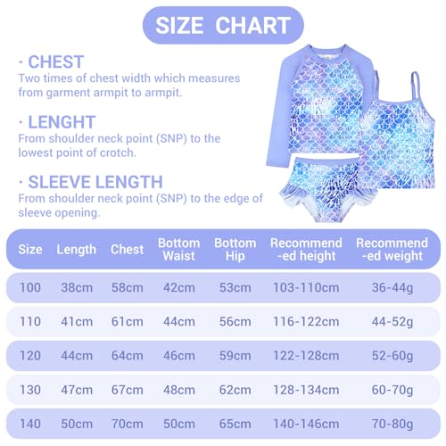 JiAmy Girls Swimming Costume 3 Pieces Swimsuit Long Sleeve Swimwear UV Sun Protection Rash Guard Tankini Sets Bathing Suit Galaxy Swimming Suit for Girls 4-5 Years