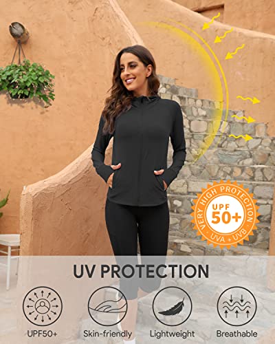 We1Fit Women's UPF 50+ Sun Protection Jacket Zip Up Hoodie Lightweight Shirts for Workout Rose Red
