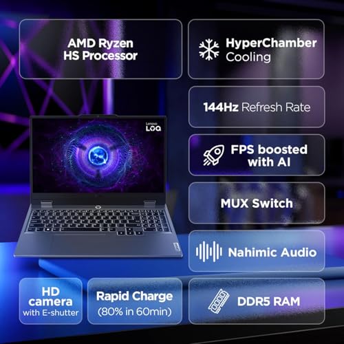 Lenovo LOQ Gaming Laptop, NVIDIA GeForce RTX 4060, Intel 13th Gen i7-13700H, 15.6" FHD 144Hz Display, 16GB DDR5 RAM, 1TB PCIe SSD, Webcam, HDMI, RJ45, Backlit KB, Wi-Fi 6, Windows 11 Home, Grey