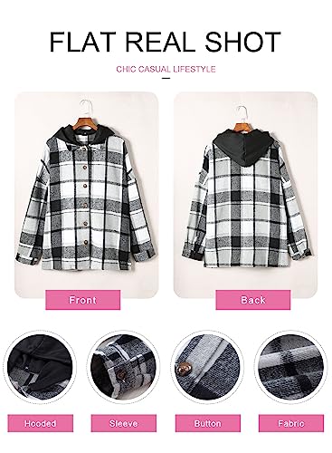 EVALESS Womens Fall Hooded Flannel Shirt 2023 Fashion Casual Plaid Flannel Fleece Shacket Jacket Oversized Button Down Long Sleeve Hoodie Coat,Yellow M